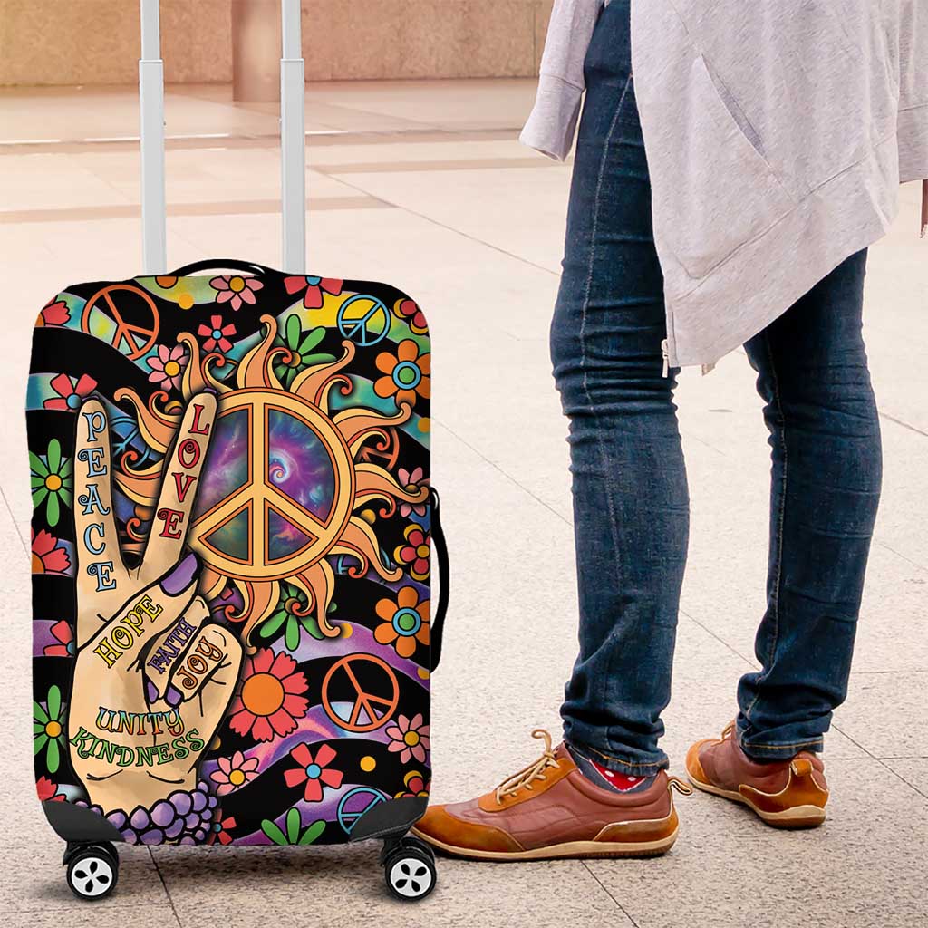 Hippie Luggage Cover Hand Gesture V With Peace Symbol - Wonder Print Shop
