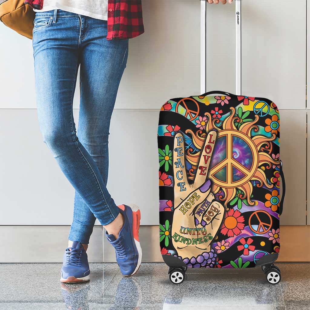 Hippie Luggage Cover Hand Gesture V With Peace Symbol - Wonder Print Shop