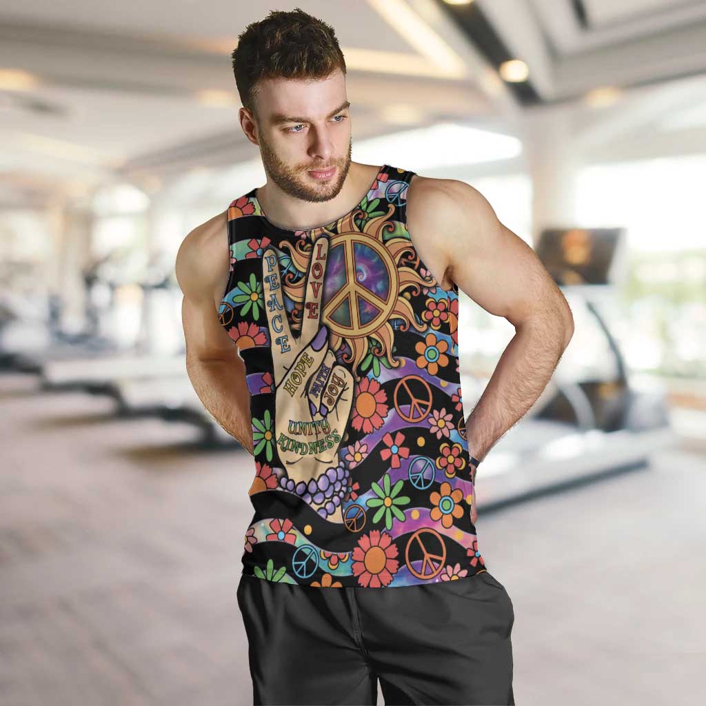 Hippie Men Tank Top Hand Gesture V With Peace Symbol - Wonder Print Shop