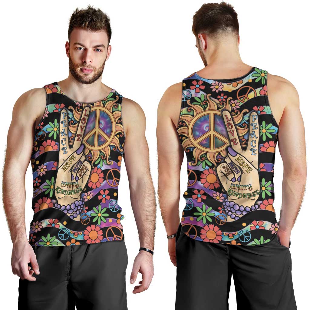 Hippie Men Tank Top Hand Gesture V With Peace Symbol - Wonder Print Shop