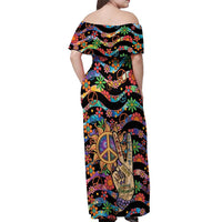 Hippie Off Shoulder Maxi Dress Hand Gesture V With Peace Symbol - Wonder Print Shop