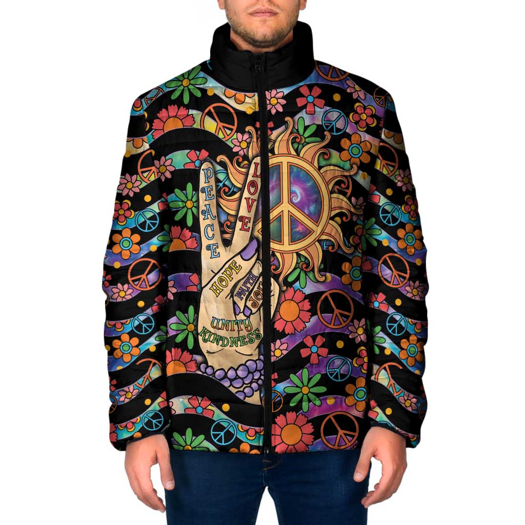 Hippie Padded Jacket Hand Gesture V With Peace Symbol - Wonder Print Shop