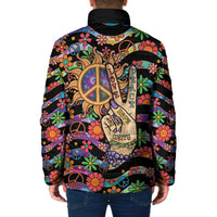 Hippie Padded Jacket Hand Gesture V With Peace Symbol - Wonder Print Shop