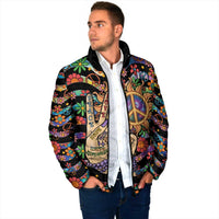 Hippie Padded Jacket Hand Gesture V With Peace Symbol - Wonder Print Shop