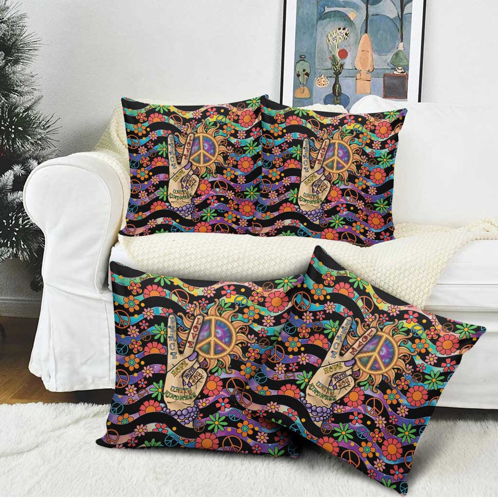 Hippie Pillow Cover Hand Gesture V With Peace Symbol - Wonder Print Shop