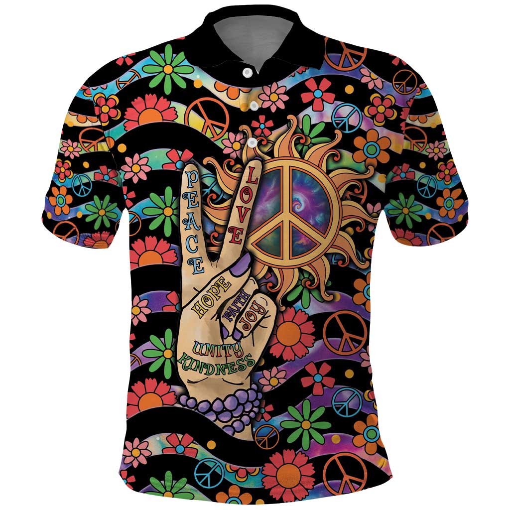 Hippie Polo Shirt Hand Gesture V With Peace Symbol - Wonder Print Shop