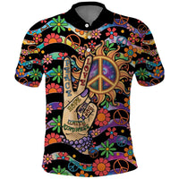 Hippie Polo Shirt Hand Gesture V With Peace Symbol - Wonder Print Shop