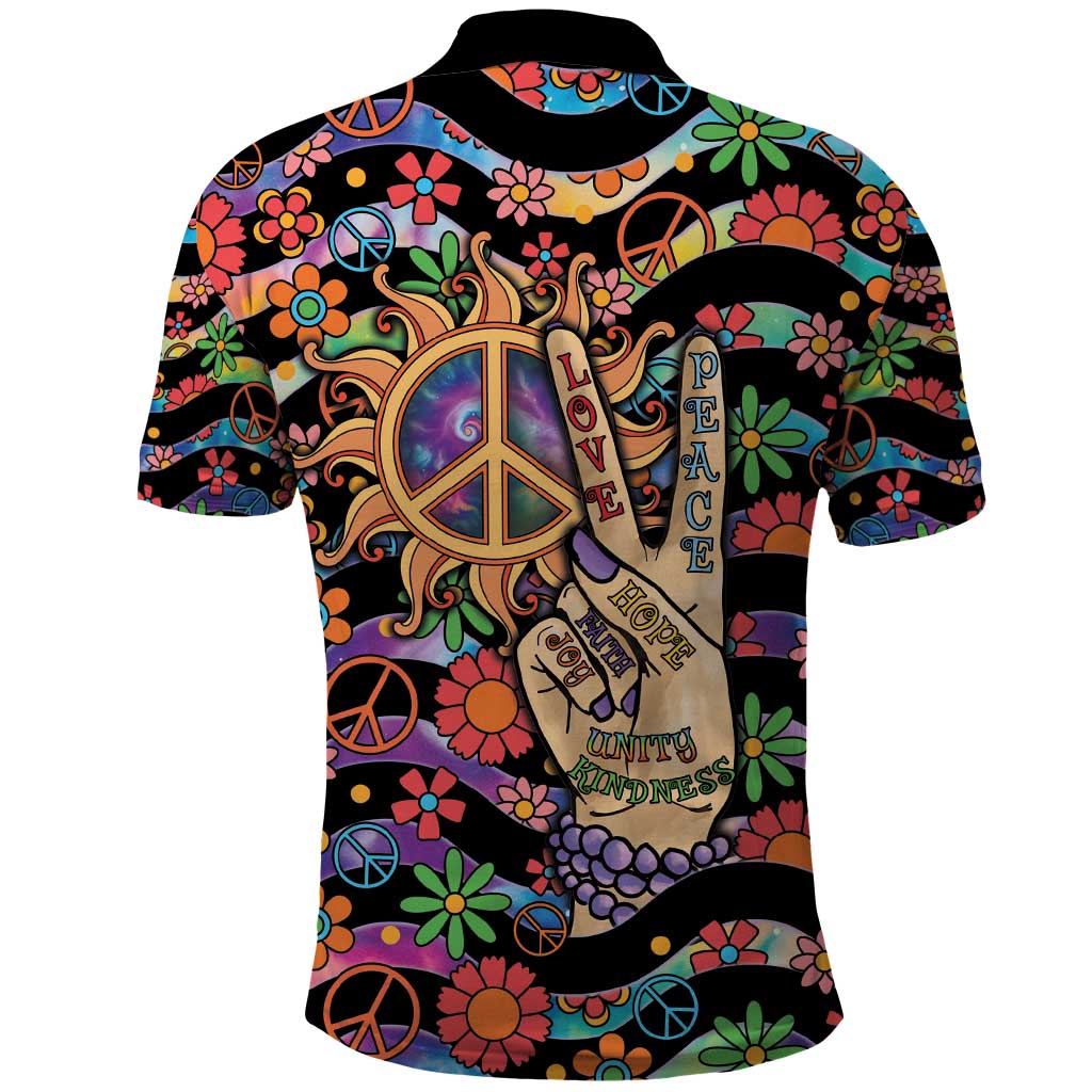 Hippie Polo Shirt Hand Gesture V With Peace Symbol - Wonder Print Shop