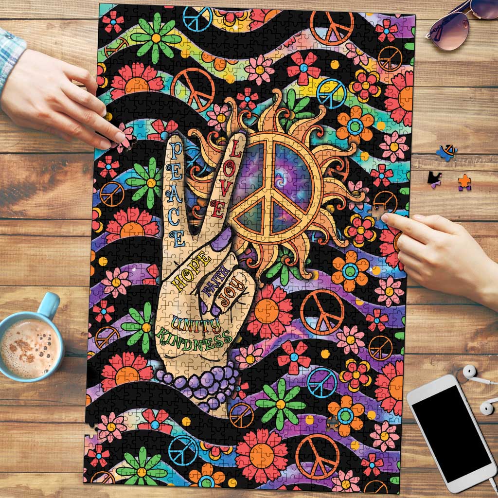 Hippie Puzzle Hand Gesture V With Peace Symbol - Wonder Print Shop