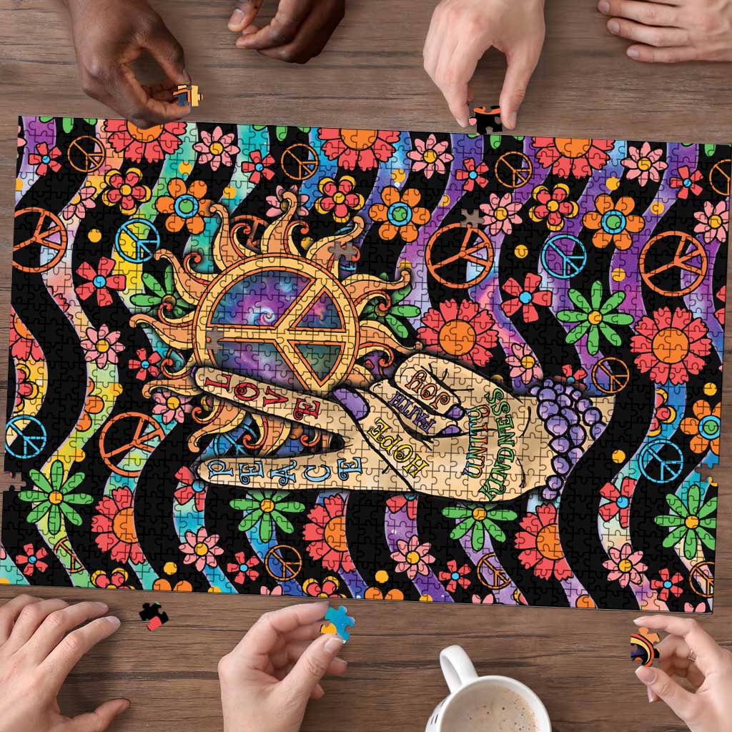 Hippie Puzzle Hand Gesture V With Peace Symbol - Wonder Print Shop