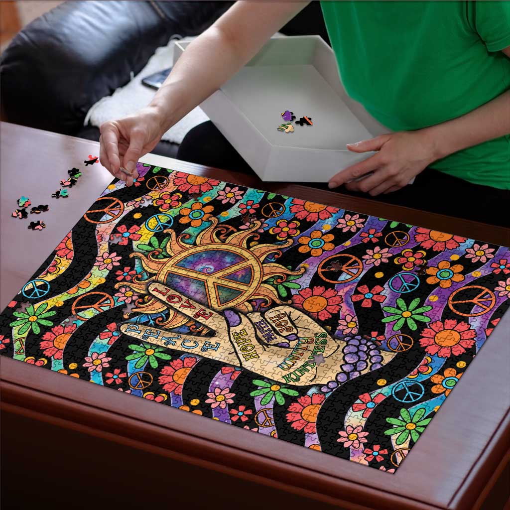 Hippie Puzzle Hand Gesture V With Peace Symbol - Wonder Print Shop