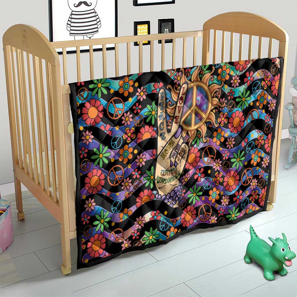 Hippie Quilt Hand Gesture V With Peace Symbol - Wonder Print Shop