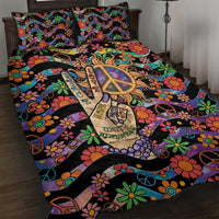 Hippie Quilt Bed Set Hand Gesture V With Peace Symbol - Wonder Print Shop