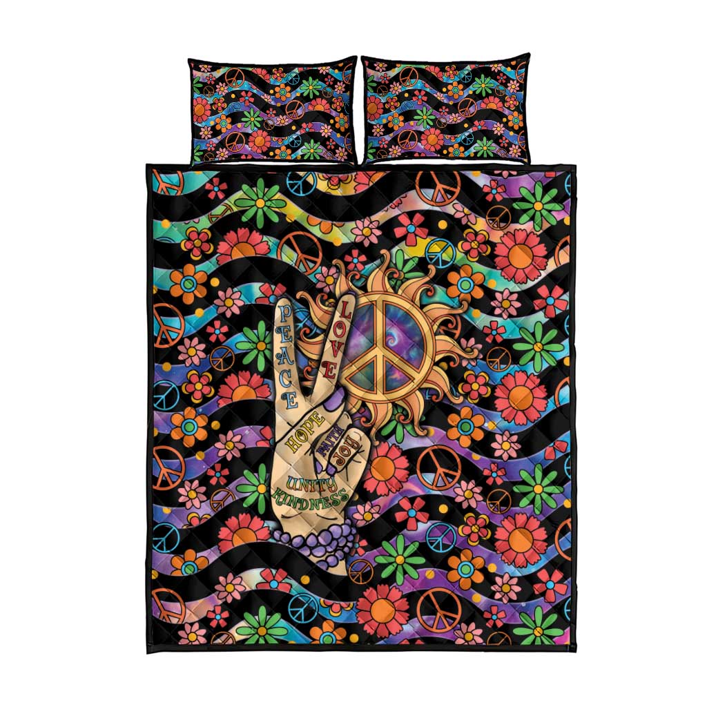 Hippie Quilt Bed Set Hand Gesture V With Peace Symbol - Wonder Print Shop