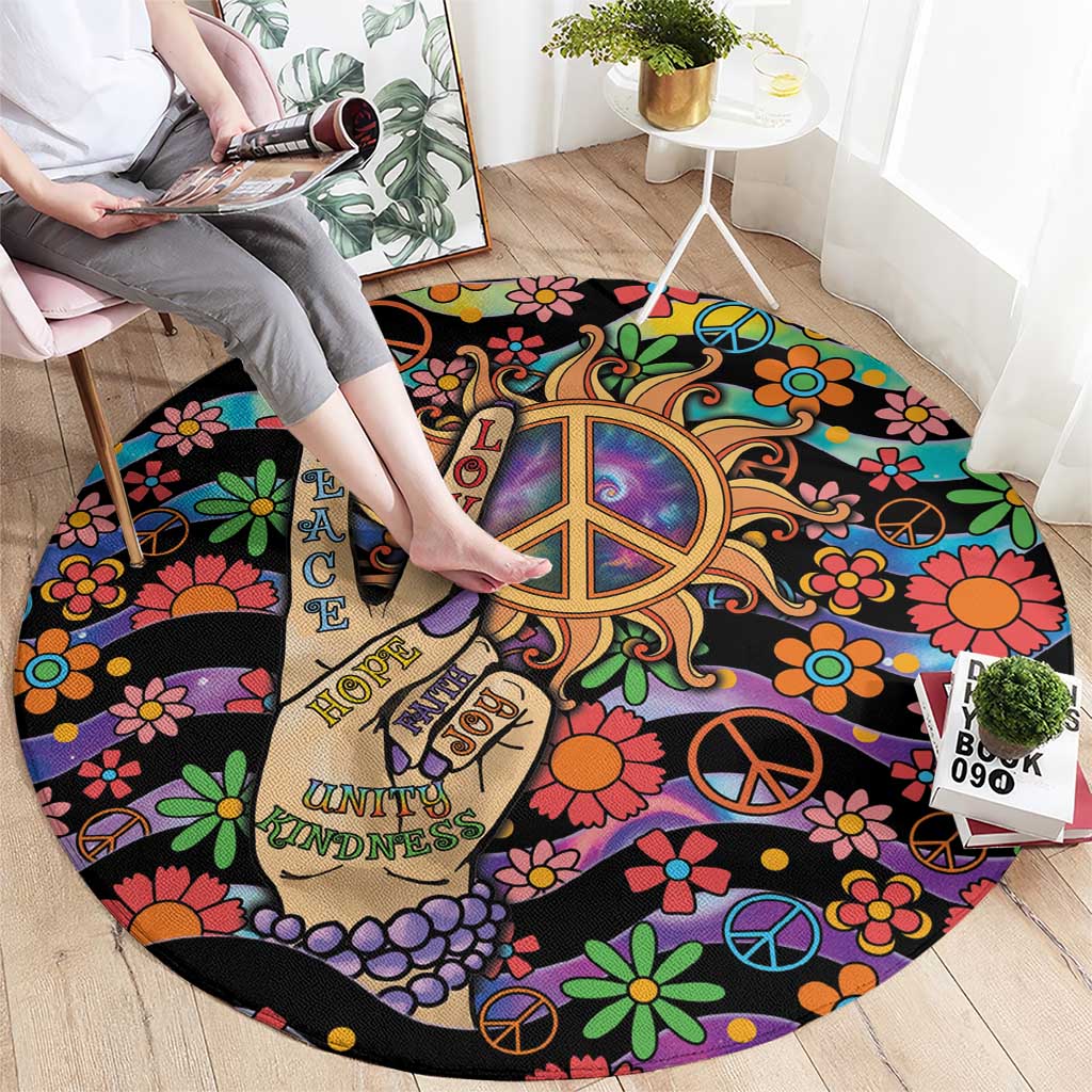Hippie Round Carpet Hand Gesture V With Peace Symbol - Wonder Print Shop