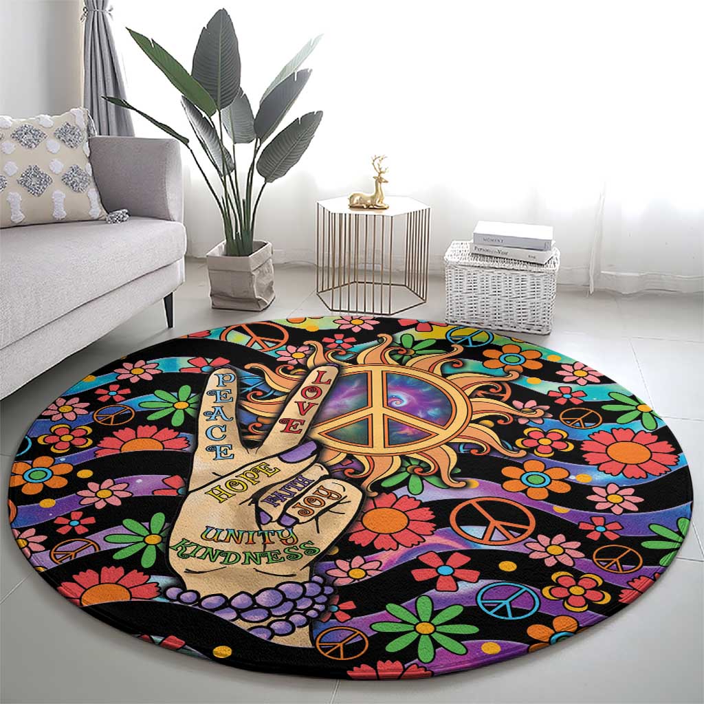 Hippie Round Carpet Hand Gesture V With Peace Symbol - Wonder Print Shop