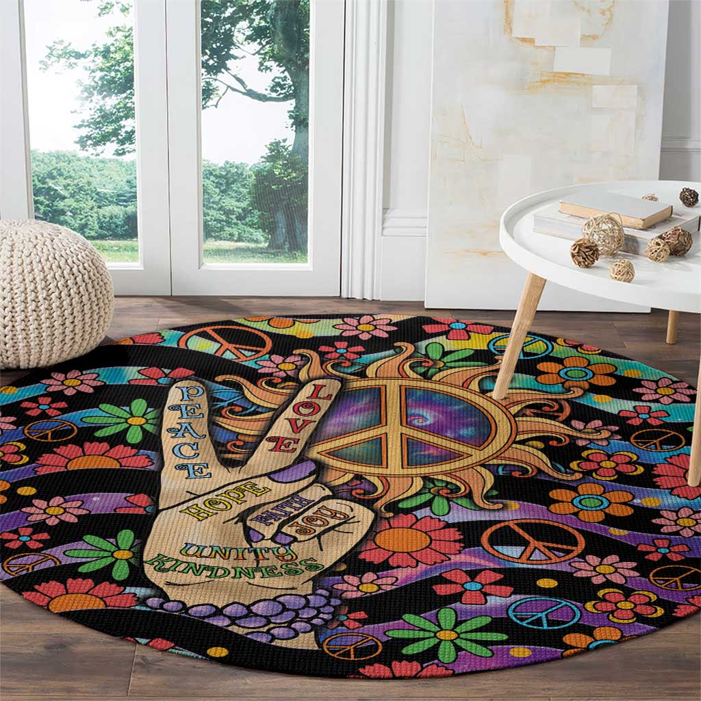 Hippie Round Carpet Hand Gesture V With Peace Symbol - Wonder Print Shop