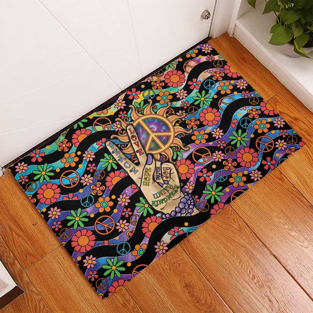 Hippie Rubber Doormat Hand Gesture V With Peace Symbol - Wonder Print Shop