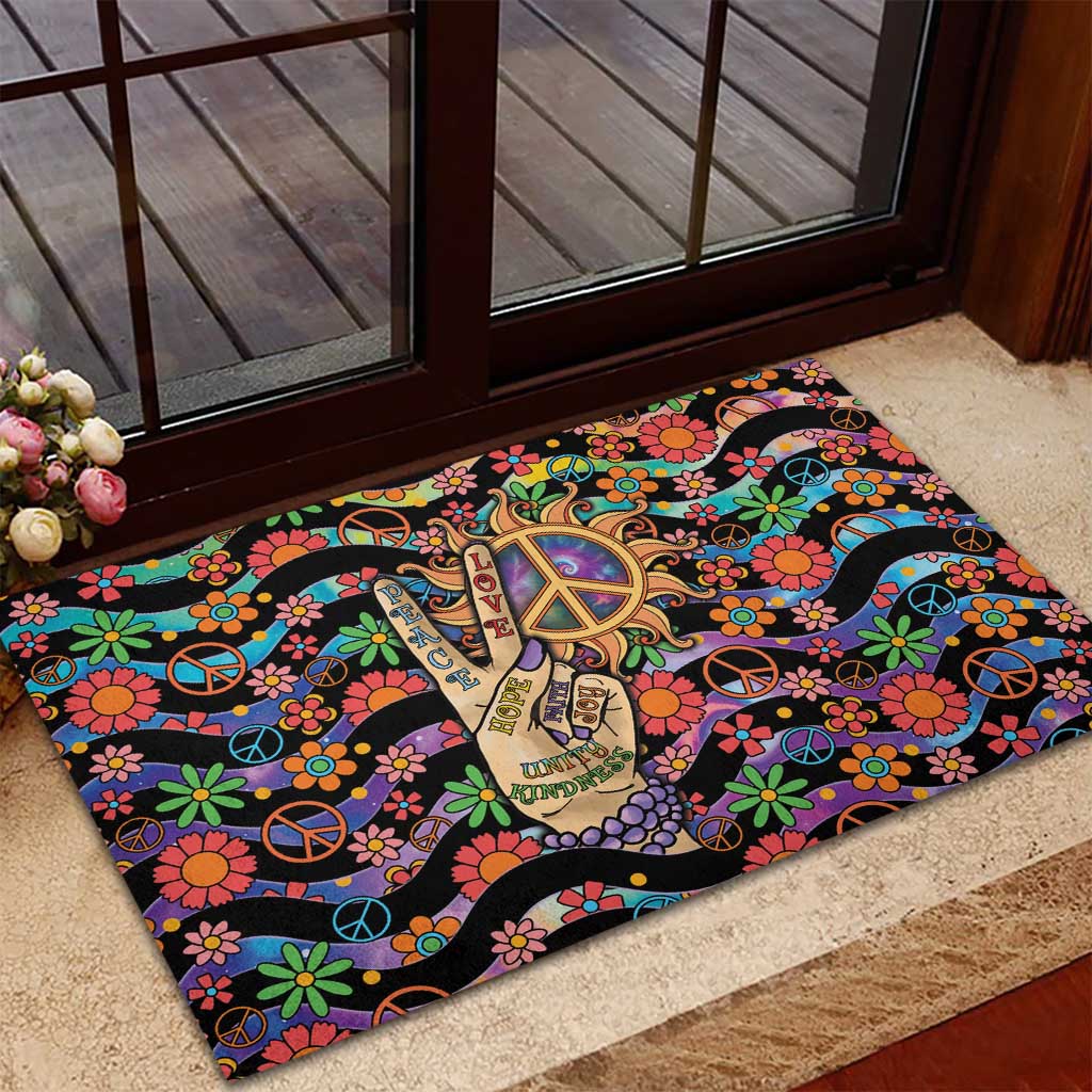 Hippie Rubber Doormat Hand Gesture V With Peace Symbol - Wonder Print Shop