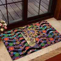 Hippie Rubber Doormat Hand Gesture V With Peace Symbol - Wonder Print Shop