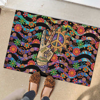 Hippie Rubber Doormat Hand Gesture V With Peace Symbol - Wonder Print Shop