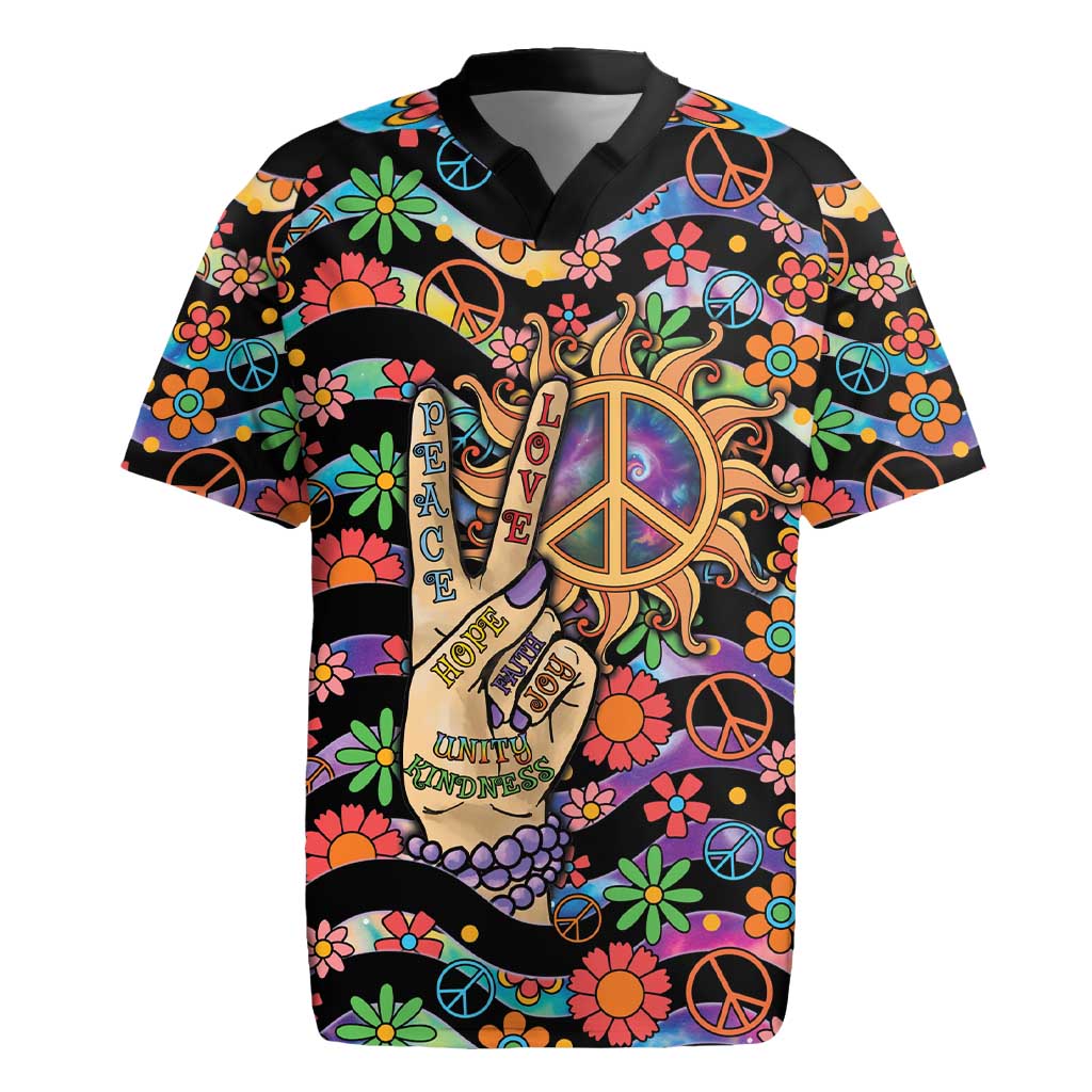Hippie Rugby Jersey Hand Gesture V With Peace Symbol - Wonder Print Shop