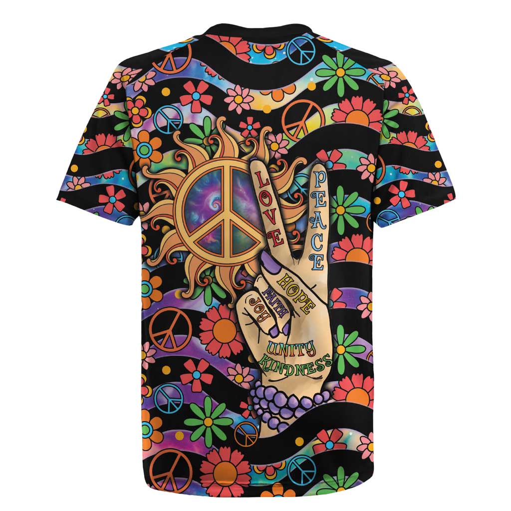 Hippie Rugby Jersey Hand Gesture V With Peace Symbol - Wonder Print Shop