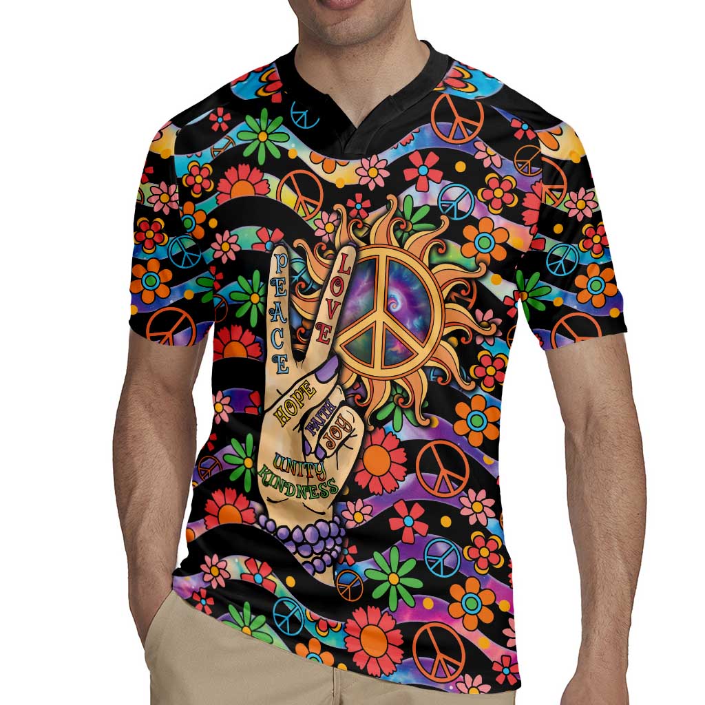 Hippie Rugby Jersey Hand Gesture V With Peace Symbol - Wonder Print Shop