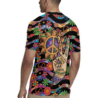 Hippie Rugby Jersey Hand Gesture V With Peace Symbol - Wonder Print Shop