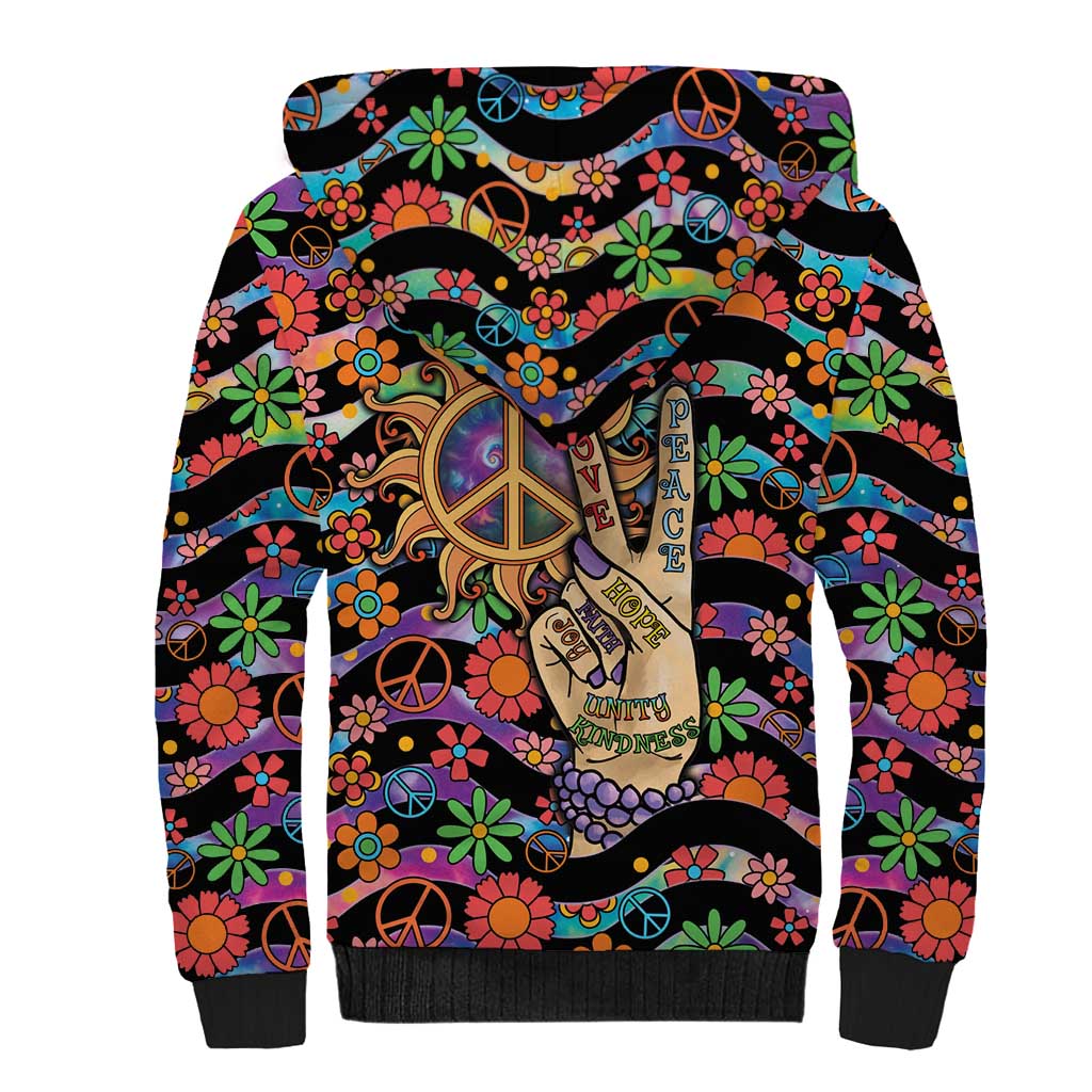 Hippie Sherpa Hoodie Hand Gesture V With Peace Symbol - Wonder Print Shop