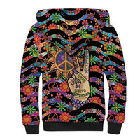 Hippie Sherpa Hoodie Hand Gesture V With Peace Symbol - Wonder Print Shop