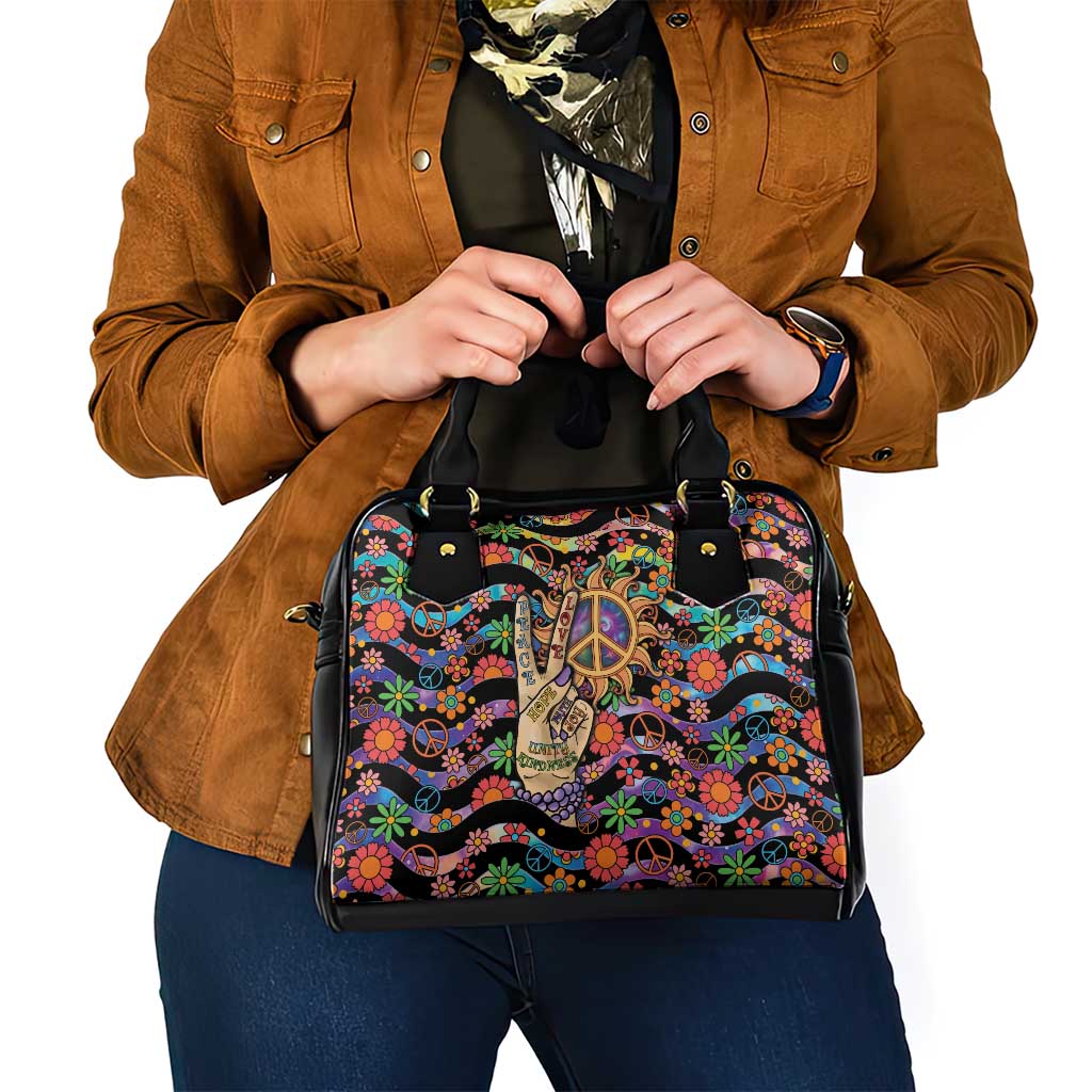 Hippie Shoulder Handbag Hand Gesture V With Peace Symbol - Wonder Print Shop