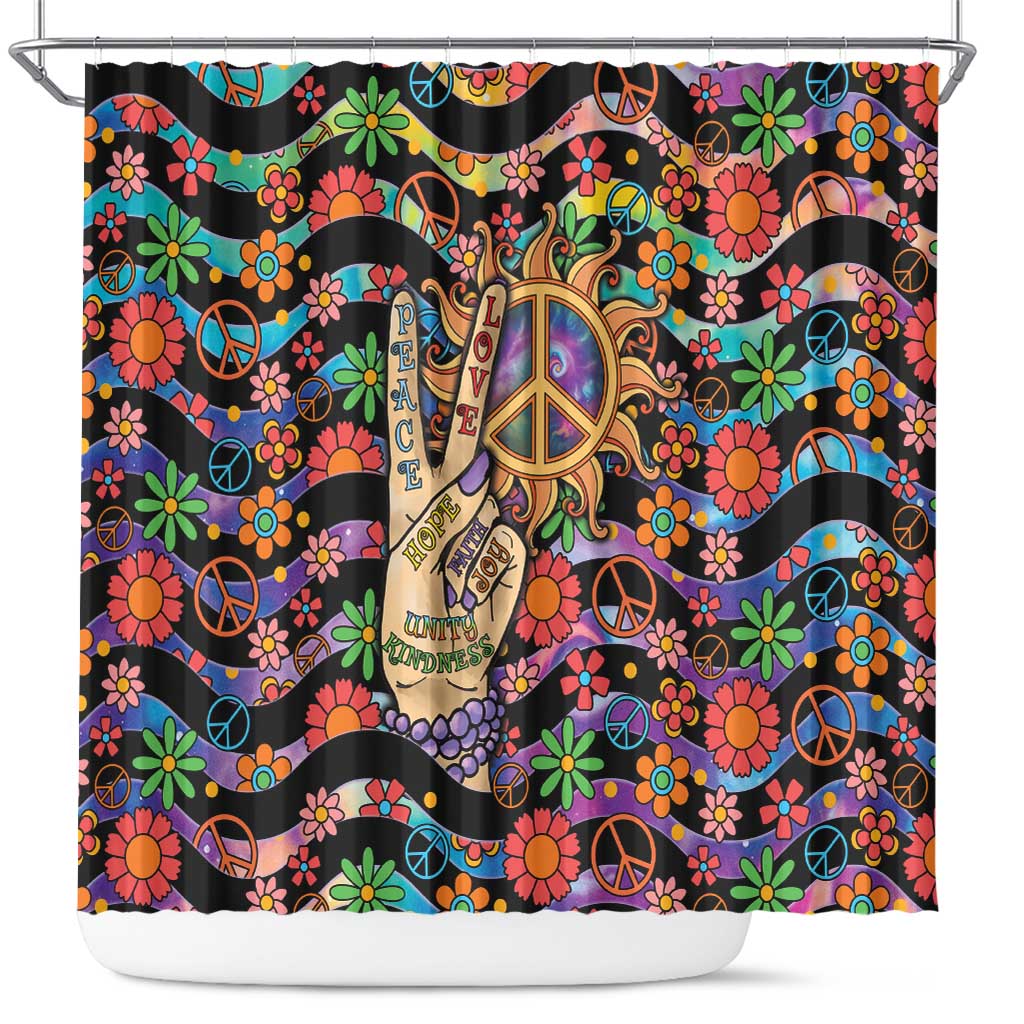 Hippie Shower Curtain Hand Gesture V With Peace Symbol - Wonder Print Shop