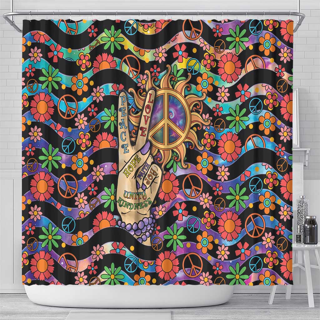 Hippie Shower Curtain Hand Gesture V With Peace Symbol - Wonder Print Shop