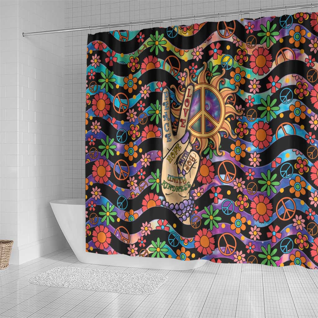Hippie Shower Curtain Hand Gesture V With Peace Symbol - Wonder Print Shop