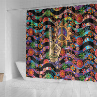 Hippie Shower Curtain Hand Gesture V With Peace Symbol - Wonder Print Shop