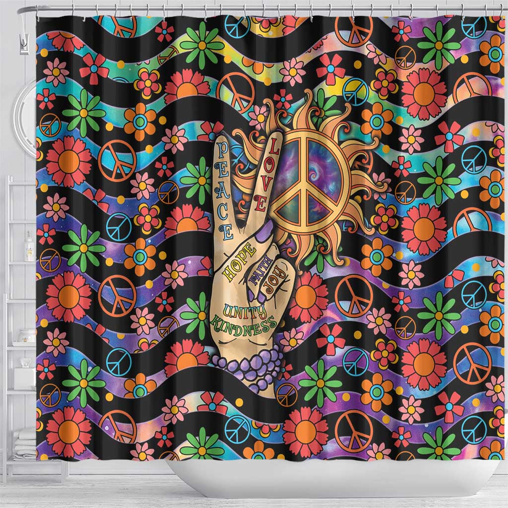 Hippie Shower Curtain Hand Gesture V With Peace Symbol - Wonder Print Shop