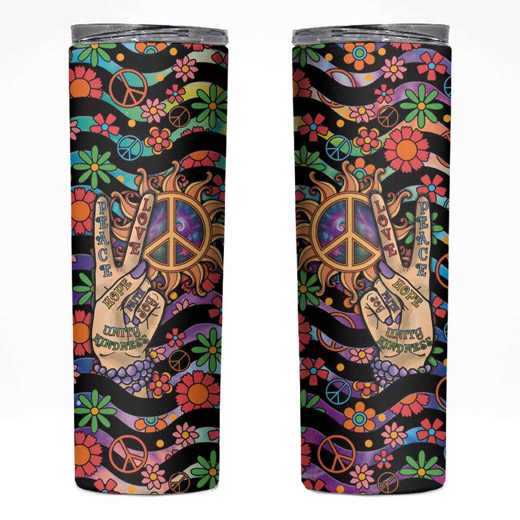 Hippie Skinny Tumbler Hand Gesture V With Peace Symbol - Wonder Print Shop
