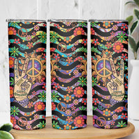 Hippie Skinny Tumbler Hand Gesture V With Peace Symbol - Wonder Print Shop