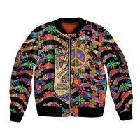 Hippie Sleeve Zip Bomber Jacket Hand Gesture V With Peace Symbol - Wonder Print Shop