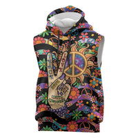 Hippie Sleeveless Hoodie Hand Gesture V With Peace Symbol - Wonder Print Shop