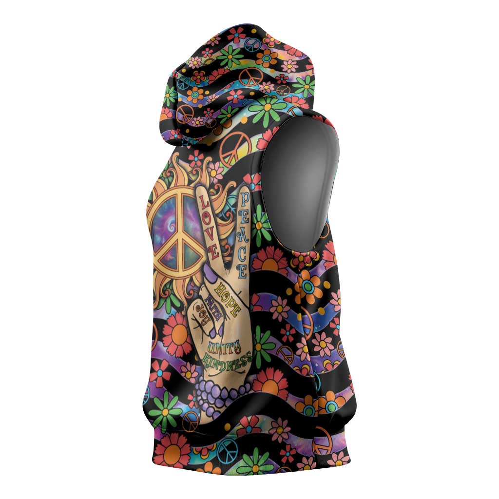 Hippie Sleeveless Hoodie Hand Gesture V With Peace Symbol - Wonder Print Shop