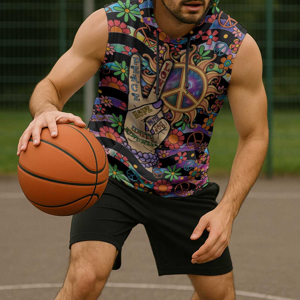 Hippie Sleeveless Hoodie Hand Gesture V With Peace Symbol - Wonder Print Shop