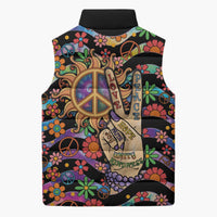 Hippie Sleeveless Puffer Jacket Hand Gesture V With Peace Symbol - Wonder Print Shop