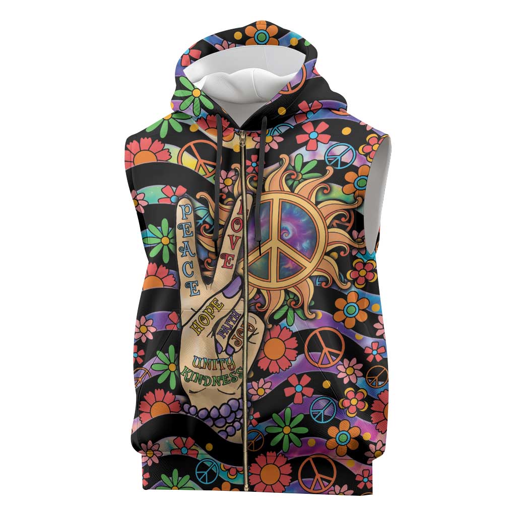 Hippie Sleeveless Zip Hoodie Hand Gesture V With Peace Symbol - Wonder Print Shop
