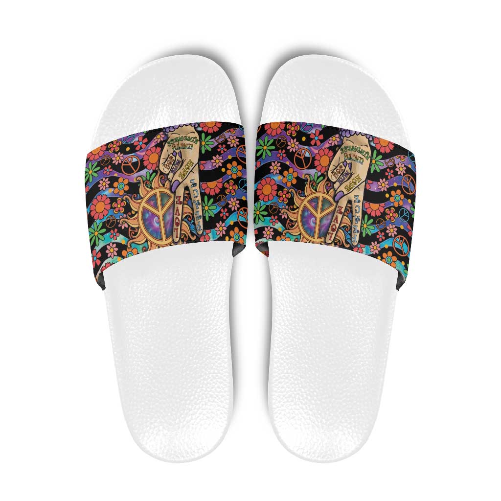 Hippie Slide Sandals Hand Gesture V With Peace Symbol - Wonder Print Shop