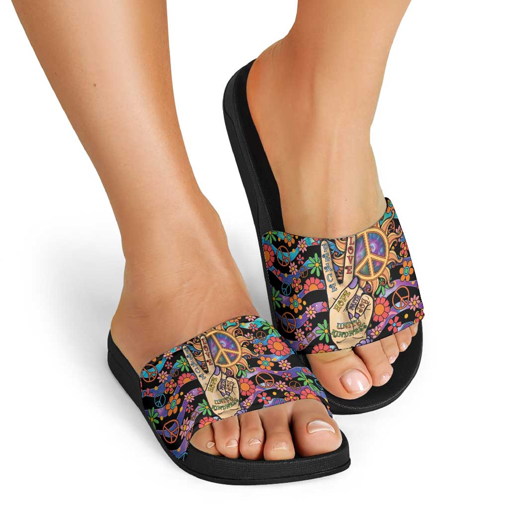 Hippie Slide Sandals Hand Gesture V With Peace Symbol - Wonder Print Shop