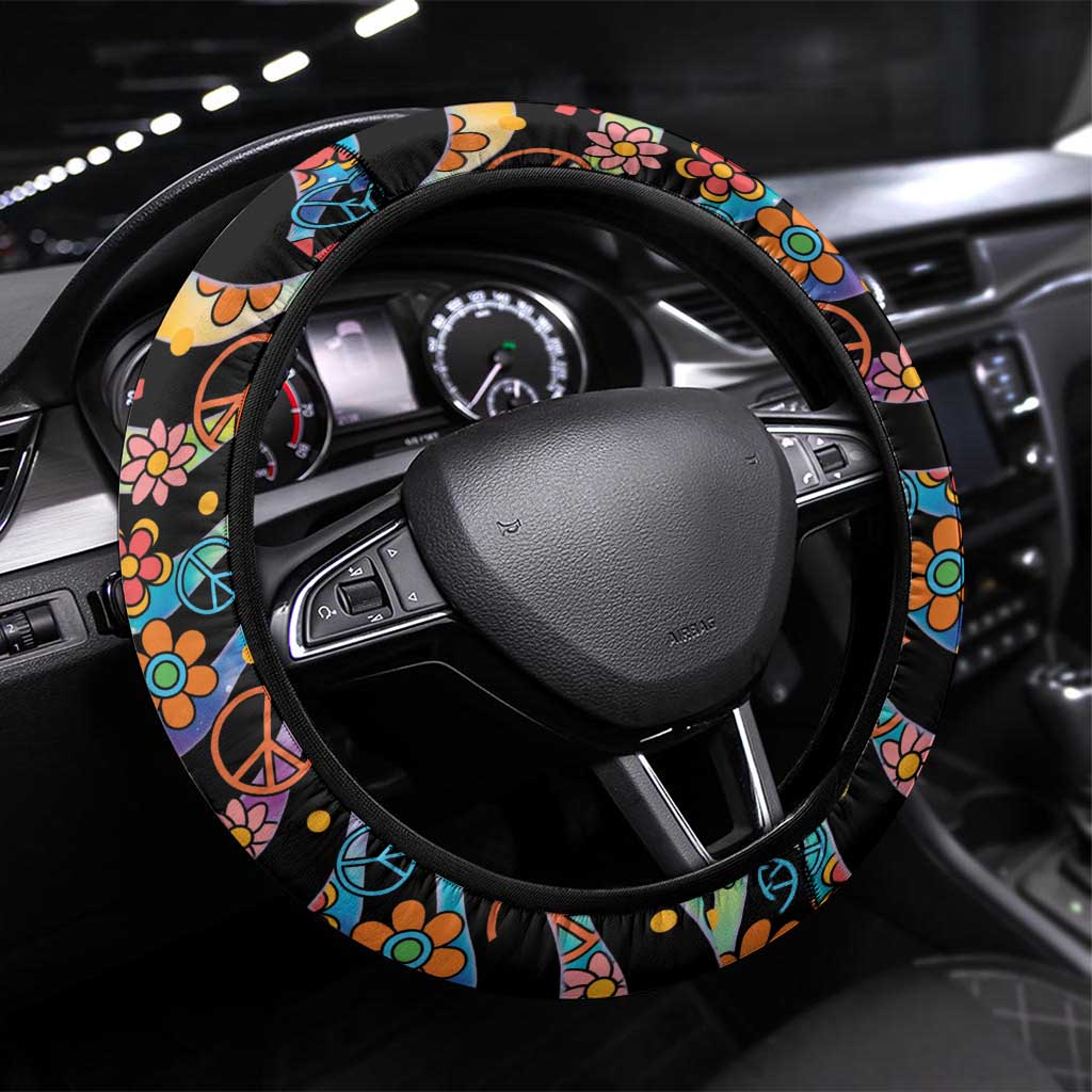 Hippie Steering Wheel Cover Hand Gesture V With Peace Symbol - Wonder Print Shop