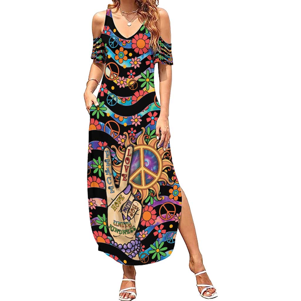 Hippie Summer Maxi Dress Hand Gesture V With Peace Symbol - Wonder Print Shop