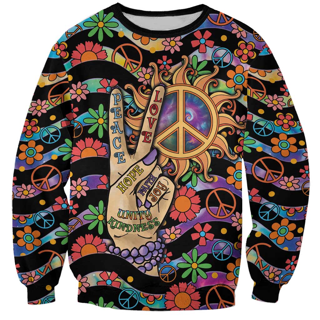 Hippie Sweatshirt Hand Gesture V With Peace Symbol - Wonder Print Shop